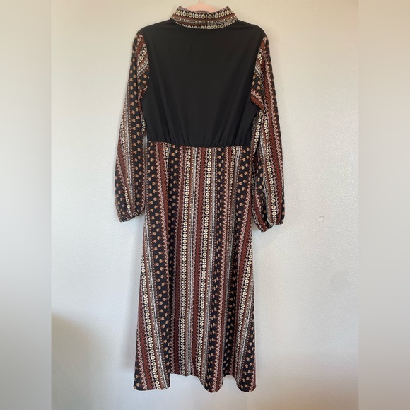 Shein Boho Peasant Dress Collared Long Sleeve Button Front Women's Large - Picture 2 of 12